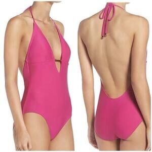 Ted Baker Low V Fuschia Pink One Piece Swimsuit Sz 4/10 L